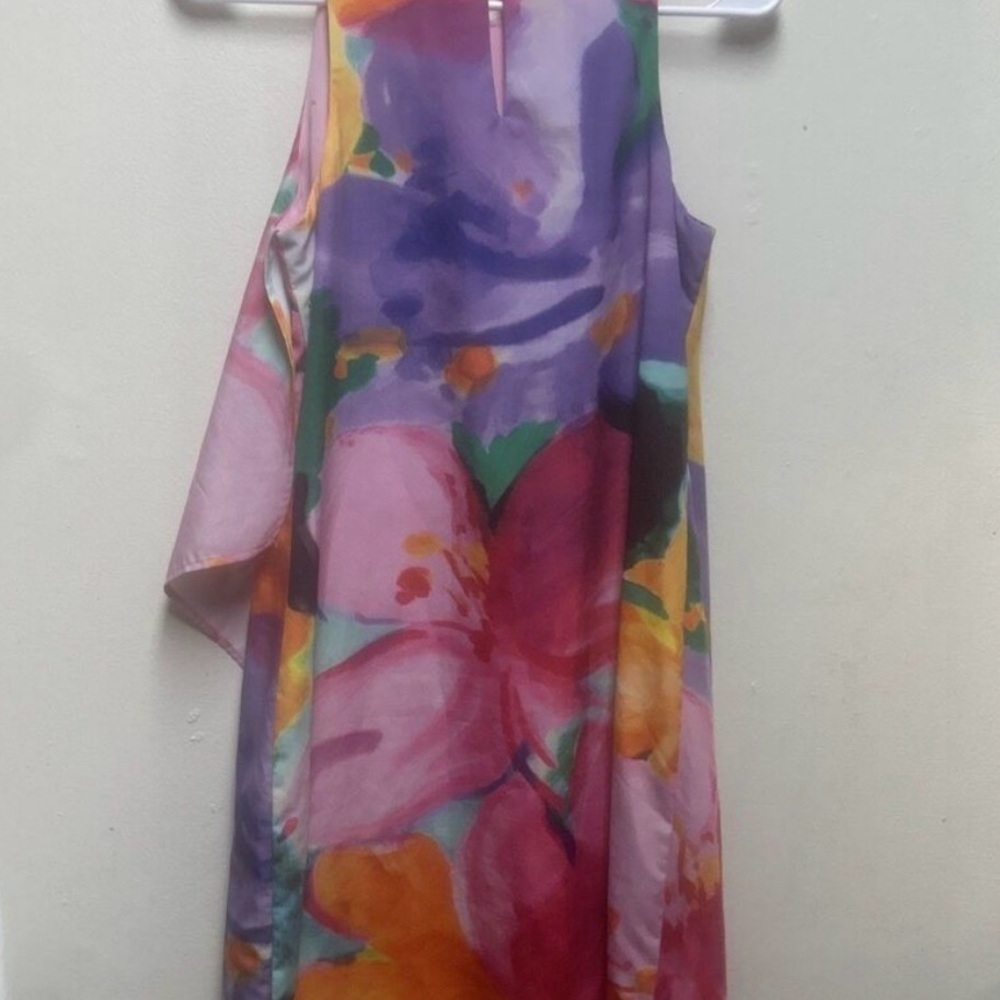 LAUREN RALPH LAUREN Watercolor Floral Crepe Shift Dress Vibrant Pastel 2p Lined - Picture 5 of 9